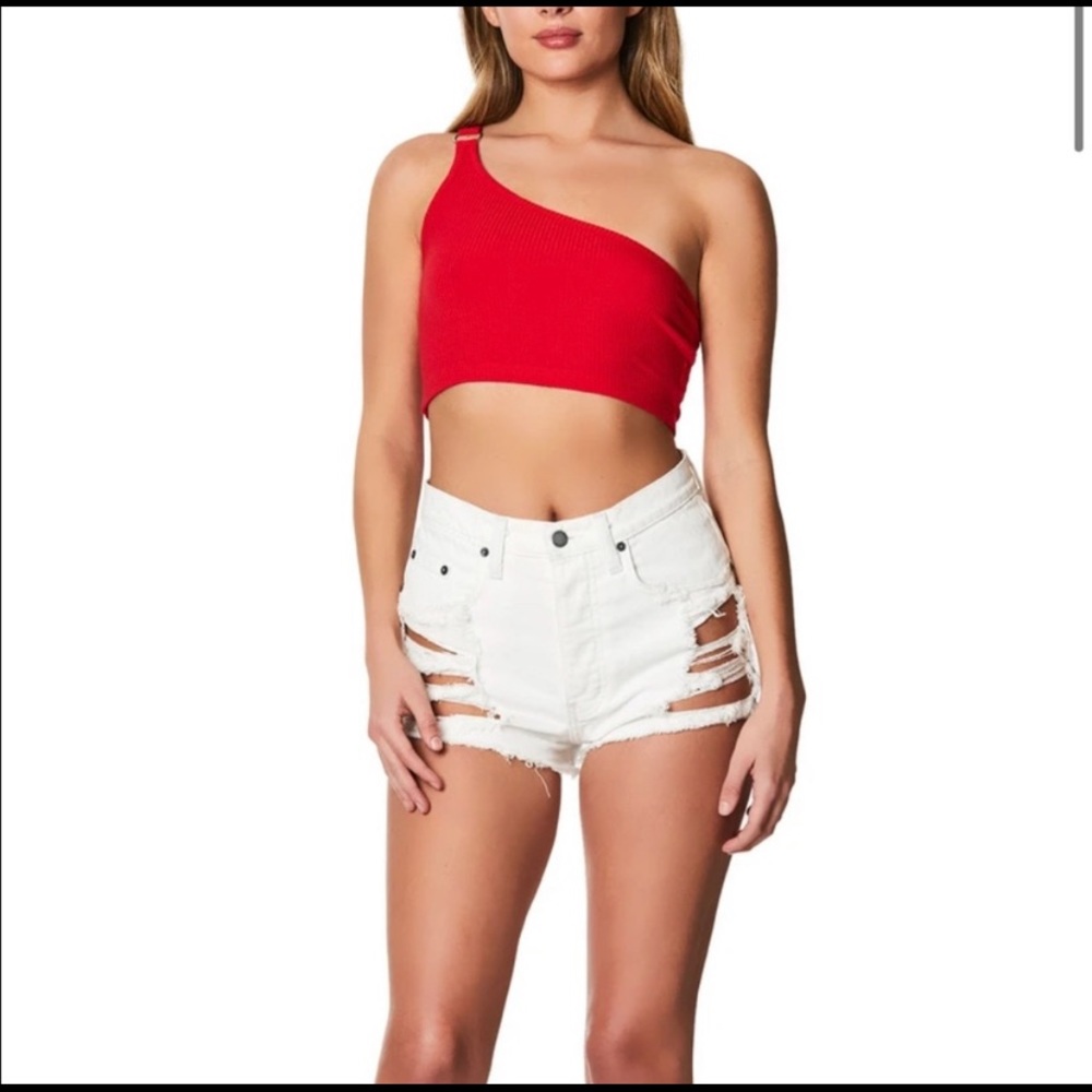 Emma & Sam one shoulder ring crop top - size xs